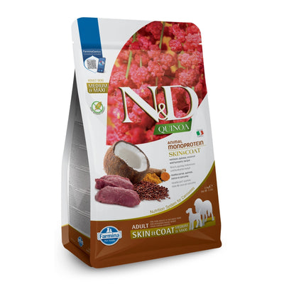 N&D Quinoa Skin and Coat with Venison Adult Medium and Maxi Dog – суха храна за кучета от средни и едри породи, с еленско месо 2,5 кг