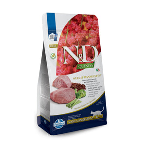 N&D Quinoa Weight Management Lamb Broccoli – пълноценна храна с киноа за котки над една година, за контрол на теглото с агнешко, броколи и аспержи 1.5 кг.