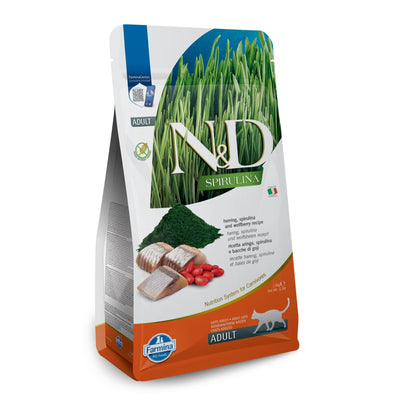 N&D Spirulina Cat Herring Adult - пълноценна храна със спирулина за котки над 1г. с херинга 1.5кг