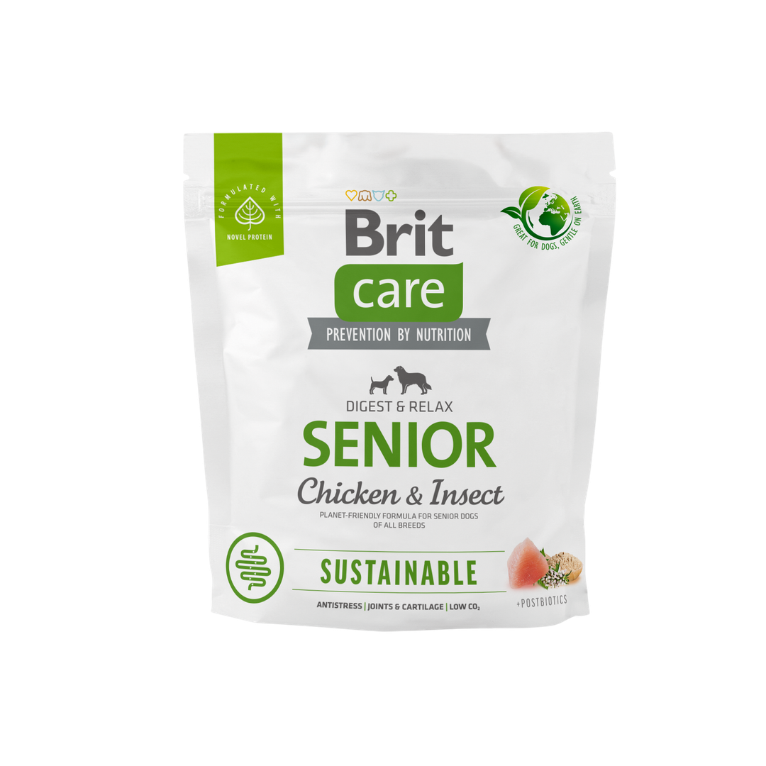 Brit Care Dog Sustainable Senior - пълноценна храна за застаряващи кучета с пилешко месо и насекоми 12 кг
