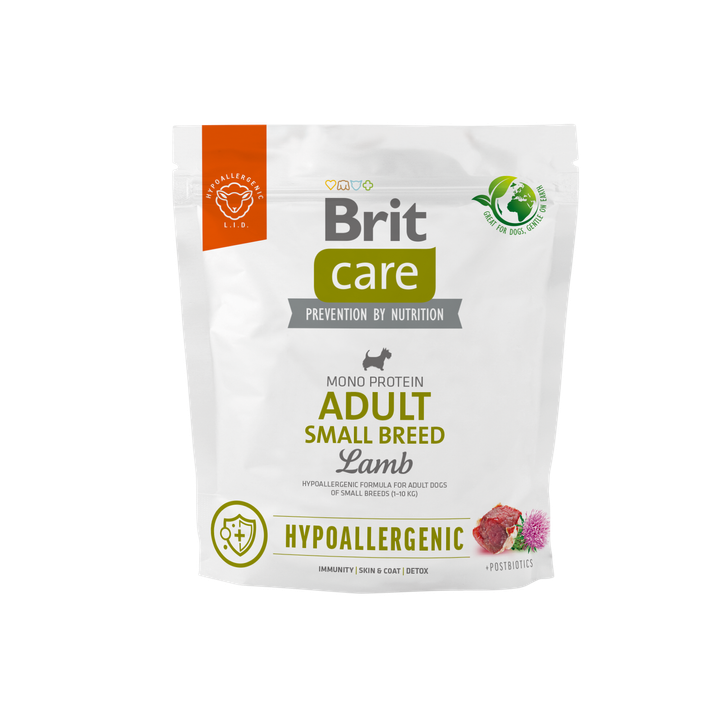 Brit Care Dog Hypoallergenic Adult Small Breed - хипоалергенна храна за възрастни кучета от малки породи с агнешко месо и ориз