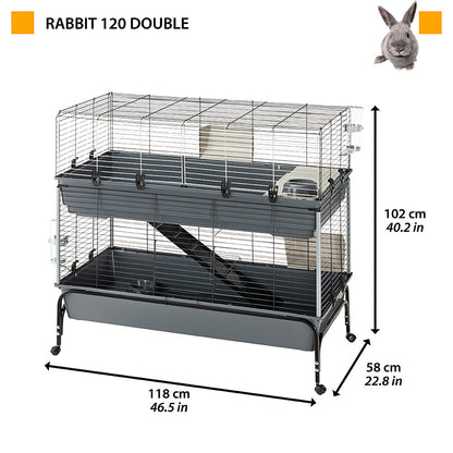 Ferplast Rabbit 120 Double - a fully equipped cage for mini rabbits 118 / 58 / 117cm.
