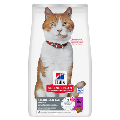 Hills Science Plan Sterilised Cat Duck - суха храна за кастрирани котки с патешко