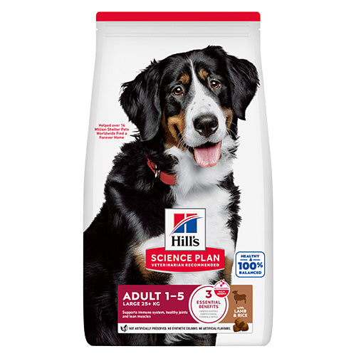 Hills Science Plan Large Breed Adult – с агнешко, пълноценна храна за кучета от едри породи над 25 кг с умерени енергийни нужди, 1 - 6 г. 11+3 кг.