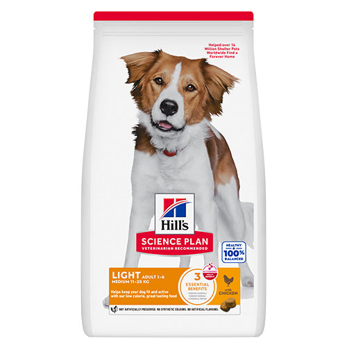 Hills Science Plan Canine Adult Light – с пилешко, пълноценна суха храна за кучета от дребни и средни породи, склонни към наднормено тегло, на възраст над 1г. 12+2 кг.
