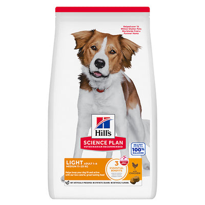 Hills Science Plan Canine Adult Light – с пилешко, пълноценна суха храна за кучета от дребни и средни породи, склонни към наднормено тегло, на възраст над 1г. 12+2 кг.