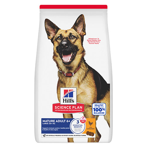 Hills Science Plan Canine Mature Adult Large Breed – с пилешко, пълноценна суха храна за кучета от едри и гигантски породи в напреднала възраст (над 25 кг, над 5г.) 12+2 кг.