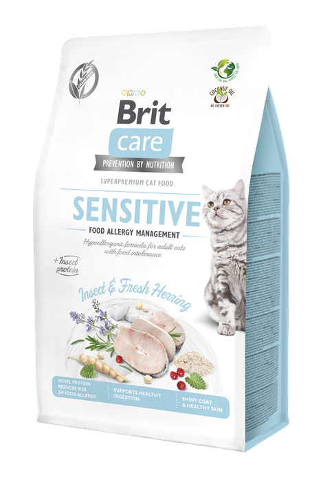 Brit Care Cat Grain-Free Sensitive Food Allergy Managemet - суха храна с риба и насекоми за котки склонни към алергии