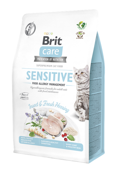 Brit Care Cat Grain-Free Sensitive Food Allergy Managemet - суха храна с риба и насекоми за котки склонни към алергии