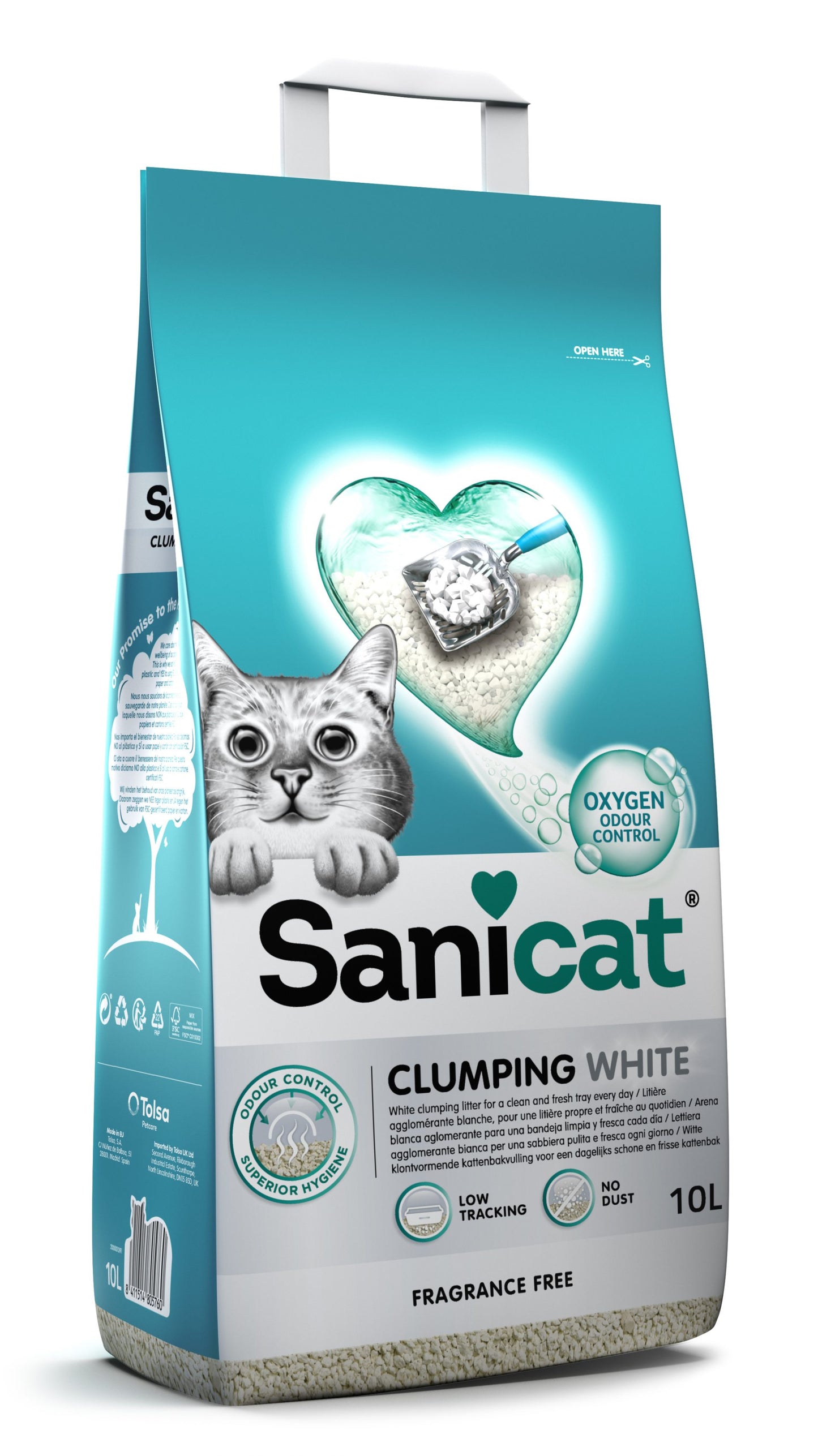 Sanicat Clumping White - чист и свеж бял натурален бентонит, обогатен с кислород 20 литра