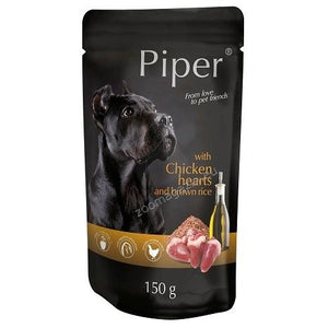 Piper Adult Chicken - пауч за кучета с пилешки сърца и кафяв ориз, стек 10 х 150 гр