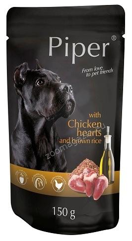 Piper Adult Chicken - пауч за кучета с пилешки сърца и кафяв ориз, стек 10 х 150 гр