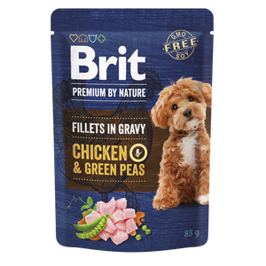 Brit Premium by Nature Dog Fillets in Gravy Chicken and Green Peas - пауч за кучета с пилешко месо и грах 85 гр