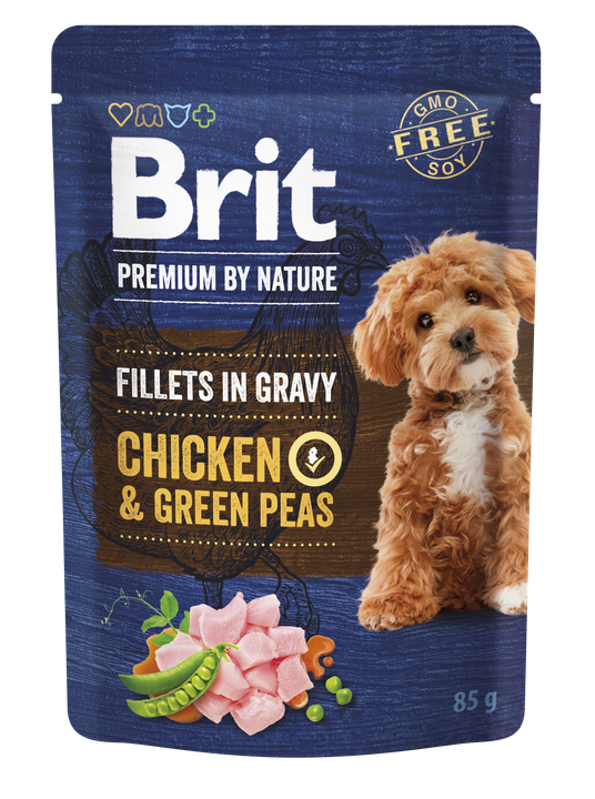 Brit Premium by Nature Dog Fillets in Gravy Chicken and Green Peas - пауч за кучета с пилешко месо и грах 85 гр