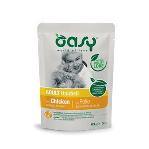 Oasy Chunks in Gravy Hairball Chicken - пауч за възрастни котки против топки косми с пилешко месо 85 гр.