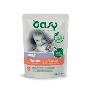 Oasy Chunks in Gravy Adult Salmon - пауч за възрастни котки със сьомга 85 гр.