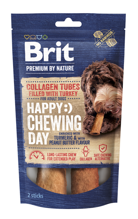 Brit Premium by Nature Collagen Chews Tubes filled with Turkey - лакомство за кучета с колаген 15 см / 20 мм, 2 бр
