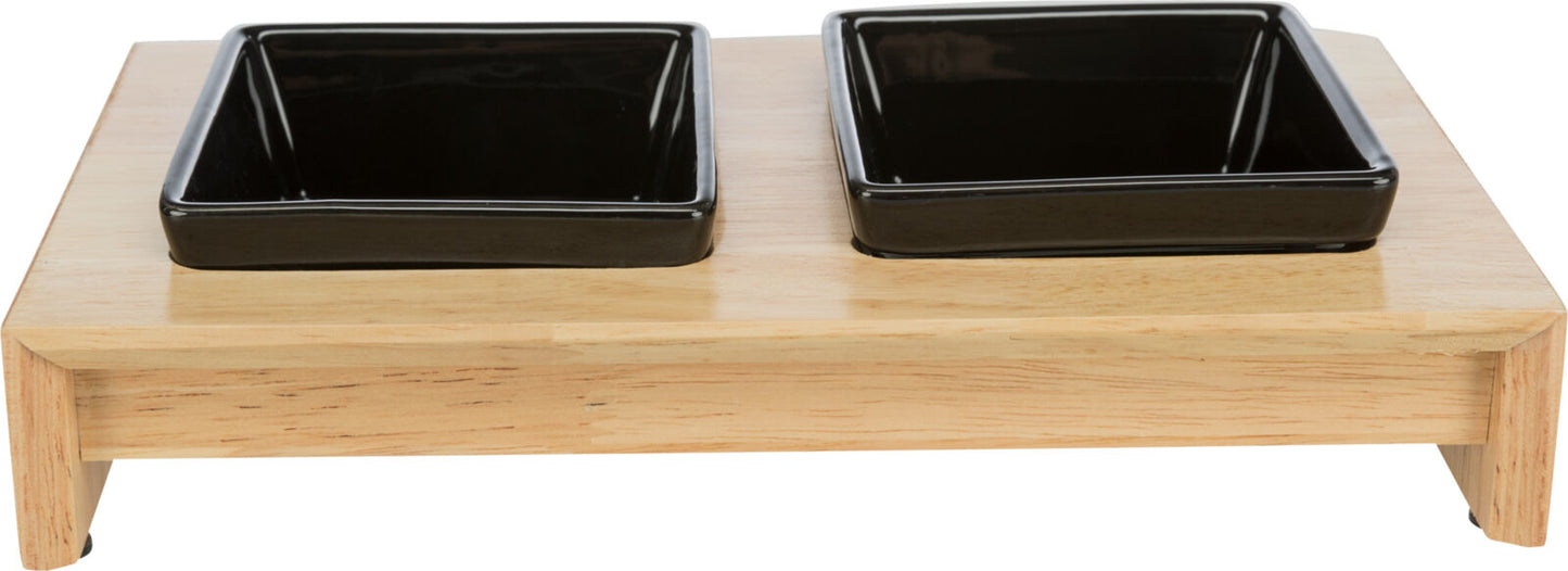 Trixie Bowl Set - две керамични купички с дървена стойка 2 х 200 мл -  28 / 5 / 15 см