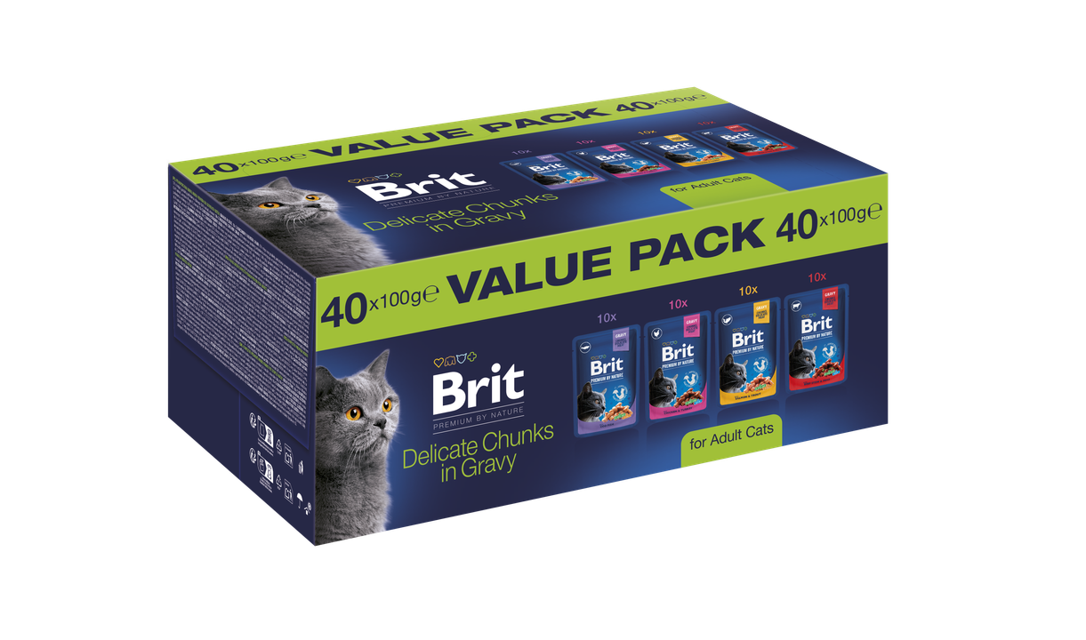 Brit Premium by Nature Cat Value Pack for Adult Cats - мултиопаковка паучове за котки 40 х 100 гр