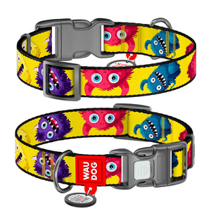 WAUDOG Nylon Dog Collar QR Furry Monsters M - нашийник за кучета с QR таг 20 мм / 28-40 см