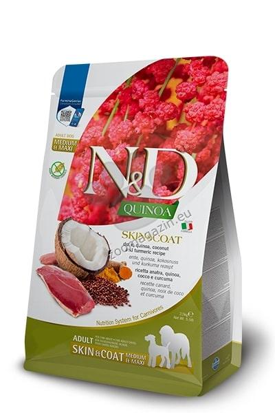 N&D Quinoa Skin and Coat with Duck for adult Medium and Maxi Dog - суха храна за здрава кожа и козина, за кучета с патешко, киноа, кокос, и куркума 2,5 кг