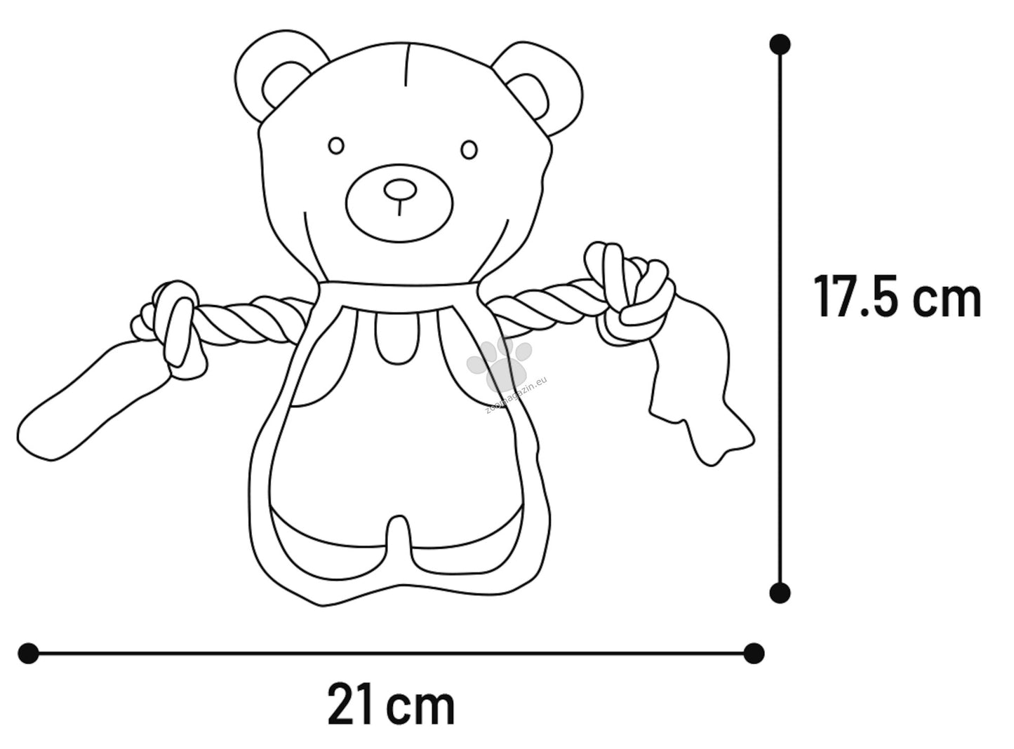 Flamingo Toy Puppy Britty Bear with rope - плюшена играчка за кученца 21 / 5,5 / 17,5 см