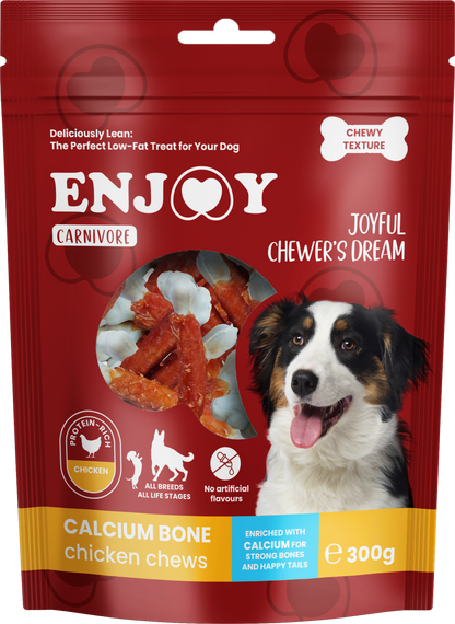 РАЗПРОДАЖБА Enjoy Carnivore Calcium Bone Chicken Chews - калциево кокалче с пилешко месо 300 гр