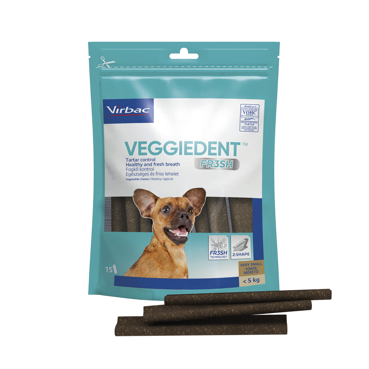 Virbac Veggiedent Fresh XS - дентални ламели за кучета до 5 кг, 15 броя