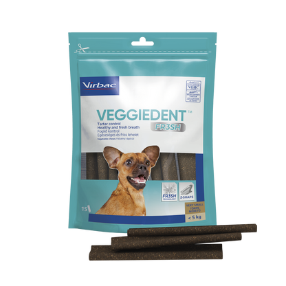 Virbac Veggiedent Fresh XS - дентални ламели за кучета до 5 кг, 15 броя