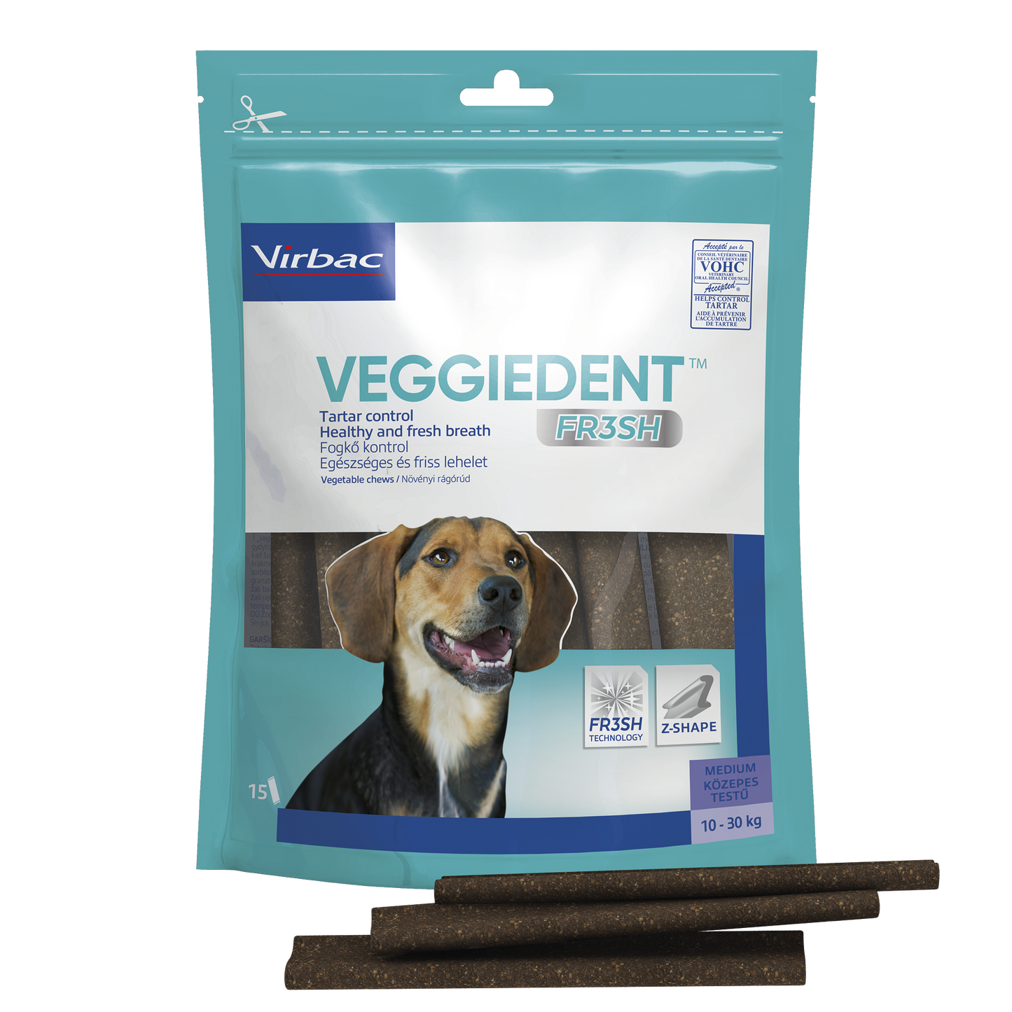 Virbac Veggiedent Fresh XS - дентални ламели за кучета до 5 кг, 15 броя