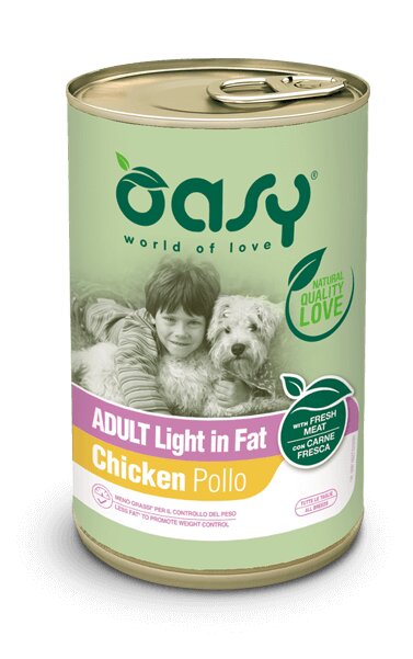 Oasy Dog Pate Adult Light In Fat With Chicken - пълноценна храна за високоактивни кучета в зряла възраст с пилешко месо 400 гр.