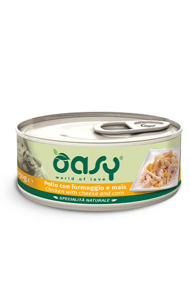Oasy Dog Natural Chicken with Cheese and Corn - консерва за куче с пилешко месо, сирена и царевица 150 гр.