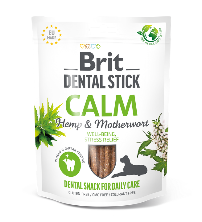 Brit Dental Stick Calm with Hemp and Motherwort - дентални лакомства с коноп и майчин лист 7 бр