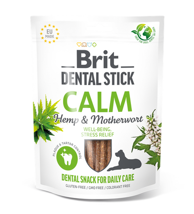 Brit Dental Stick Calm with Hemp and Motherwort - дентални лакомства с коноп и майчин лист 7 бр
