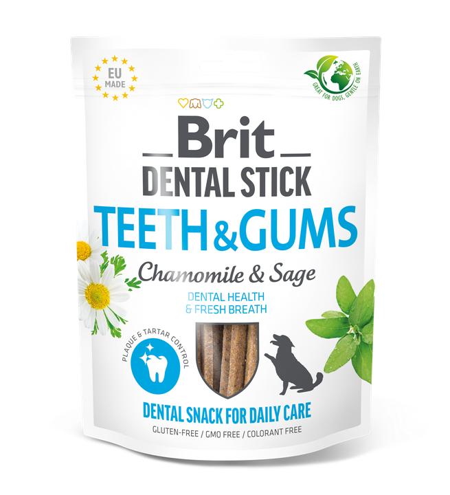 Brit Dental Stick Teeth and Gums with Chamomile and Sage - дентални лакомства с лайка и градински чай 7 бр