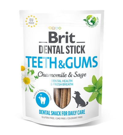 Brit Dental Stick Teeth and Gums with Chamomile and Sage - дентални лакомства с лайка и градински чай 7 бр