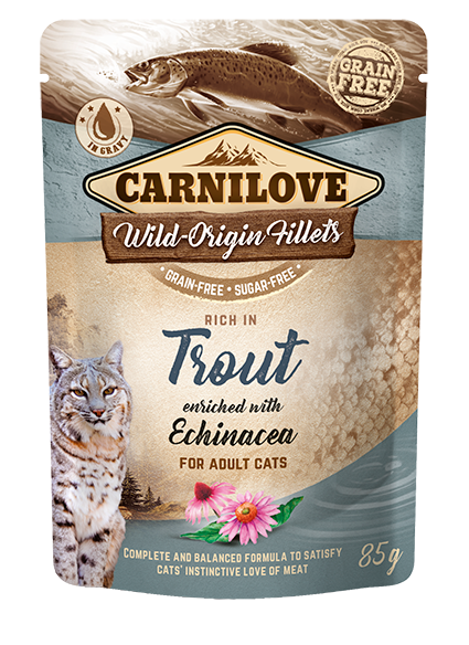 Carnilove cat pouch rich in Trout enriched with Echinacea - пауч за възрастни котки с пъстърва и ехинацея 85 гр