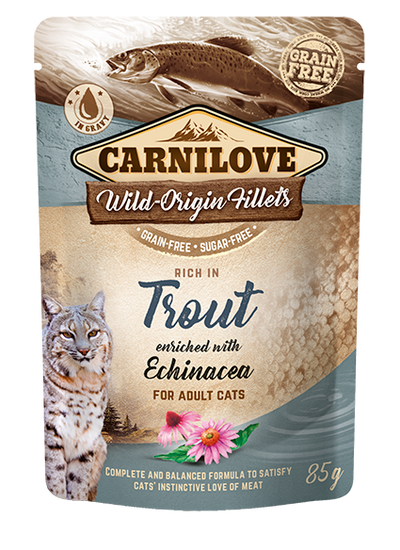 Carnilove cat pouch rich in Trout enriched with Echinacea - пауч за възрастни котки с пъстърва и ехинацея 85 гр