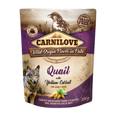 Carnilove Dog Pouch Pate Quail with Yellow Carrot - пауч за кучета с пъдпъдък и жълт морков 300 гр