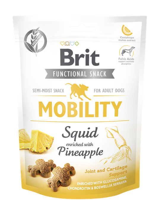 Brit Care Dog Functional Snack Mobility Squid - лакомство за стави и мобилност с калмари и ананас 150 гр