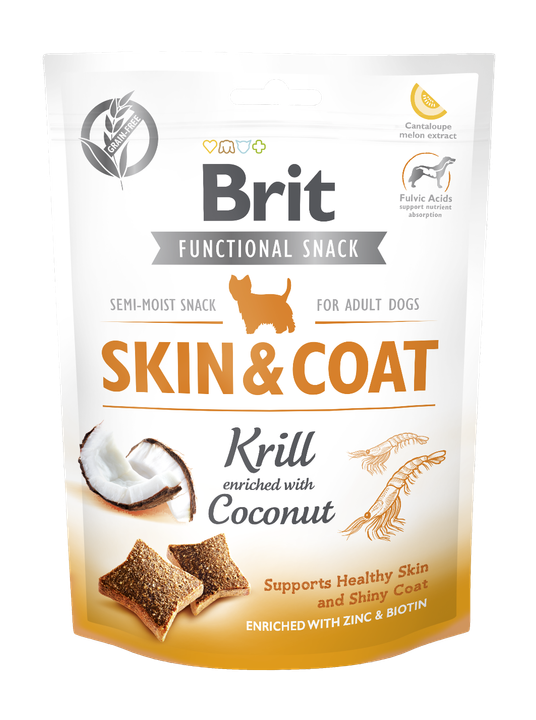 Brit Care Dog Functional Snack Skin and Coat Krill - лакомство за кожа и козина с ракообразни и кокос 150 гр
