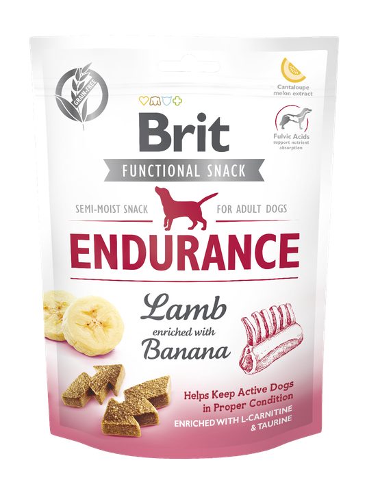 Brit Care Dog Functional Snack Endurance Lamb - лакомство за издръжливост с агнешко и банан 150 гр