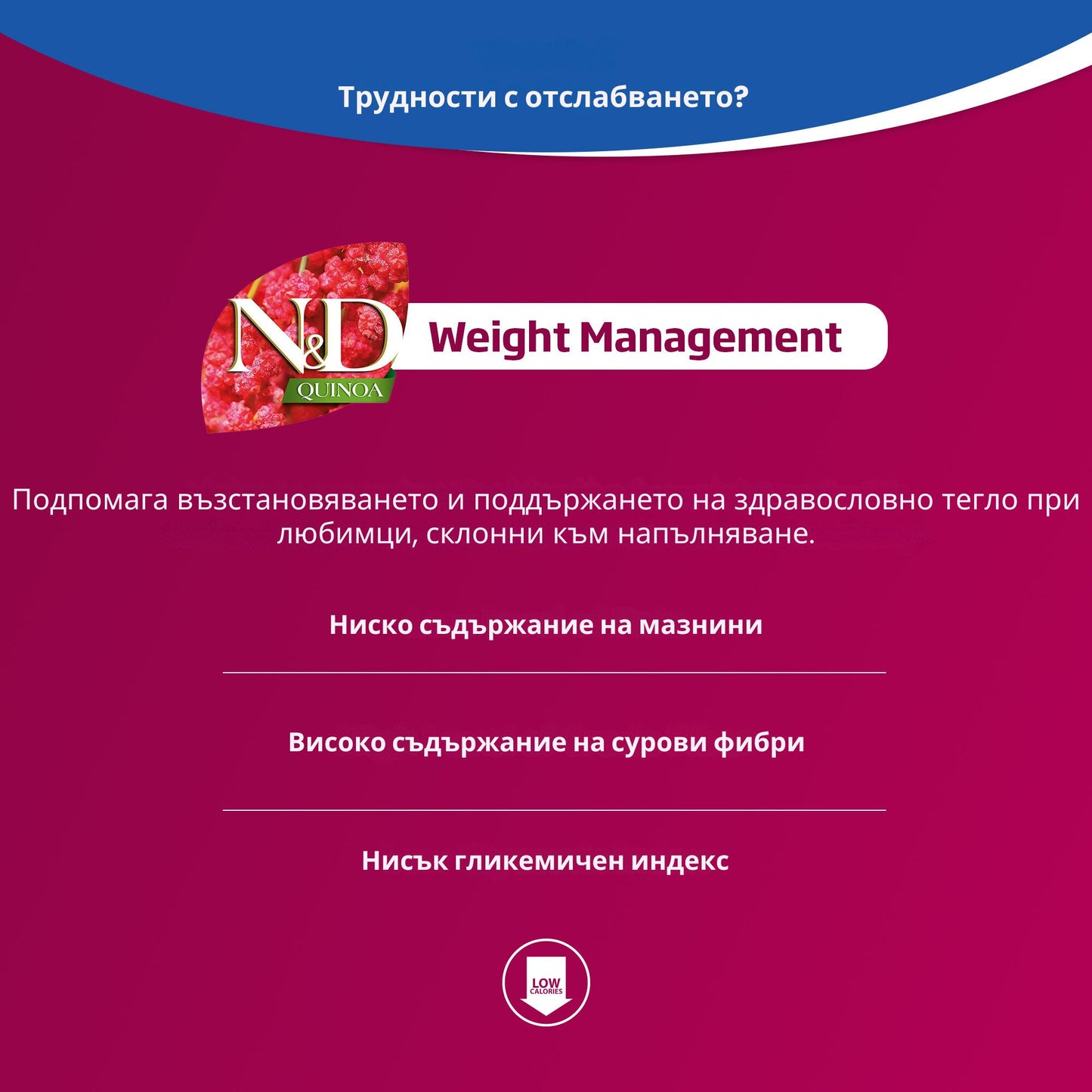 N&D Dog Quinoa Weight Management - за контрол на теглото с агнешко и броколи 285 гр.
