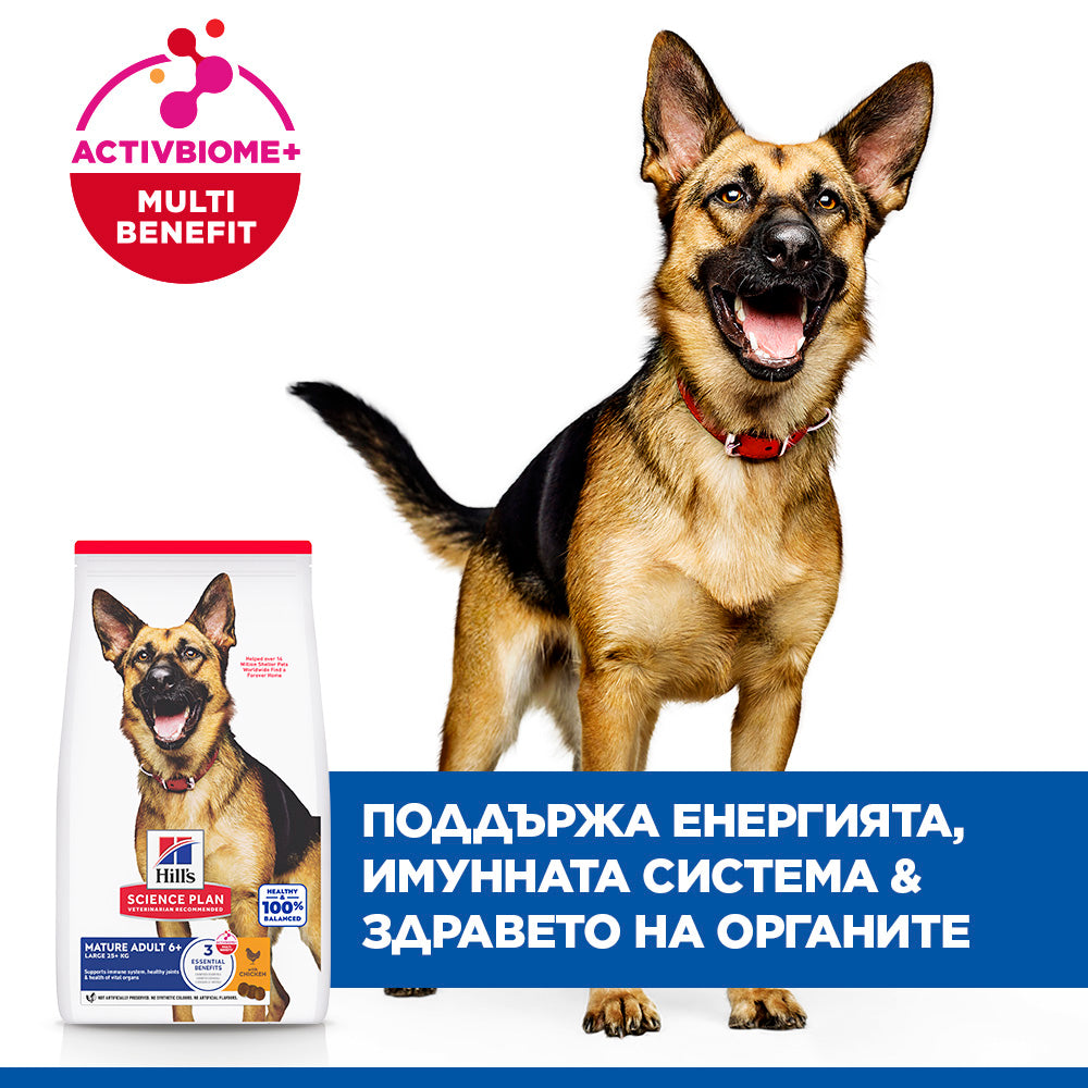 Hills Science Plan Canine Mature Adult Large Breed – с пилешко, пълноценна суха храна за кучета от едри и гигантски породи в напреднала възраст (над 25 кг, над 5г.) 12+2 кг.
