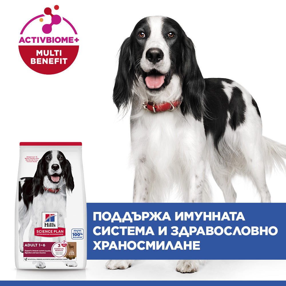 Hills Science Plan Canine Medium Adult - с агнешко, пълноценна суха храна за кучета от средни породи с умерени енергийни нужди, 1-7 г