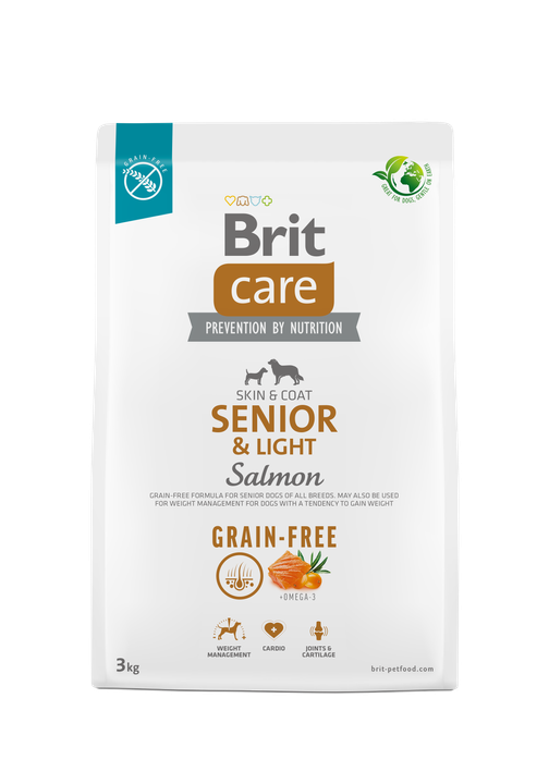 Brit Care Dog Grain-free Senior and Light - пълноценна храна за застаряващи кучета от всички породи със сьомга
