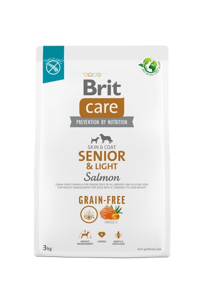Brit Care Dog Grain-free Senior and Light - пълноценна храна за застаряващи кучета от всички породи със сьомга