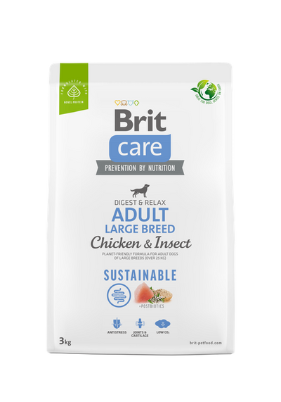 Brit Care Dog Sustainable Adult Large Breed - храна за кучета от големи породи с пилешко месо и насекоми 12 кг