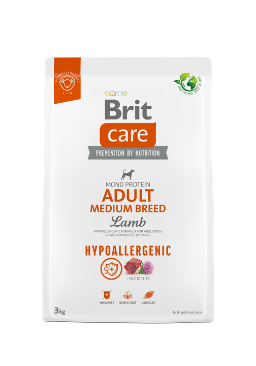 Brit Care Dog Hypoallergenic Adult Medium Breed - хипоалергенна храна за кучета от средни породи с агнешко месо