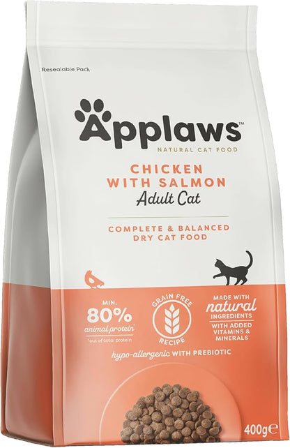 Applaws Adult Chicken with Extra Salmon - пълноценна храна с пилешко месо и сьомга, за котки над 12 месечна възраст 7.5 кг.